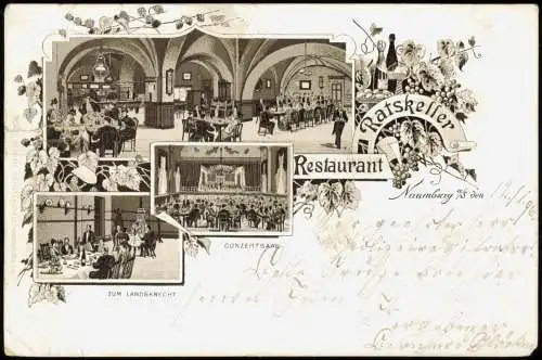 Litho AK Naumburg (Saale) Restaurant Ratskeller Innen Gruss aus 1896