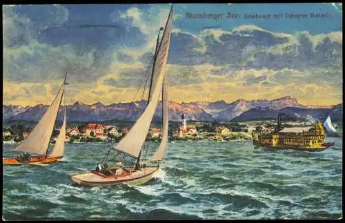 Ansichtskarte Seeshaupt Dampfer Bavaria. Starnberger See Stimmungsbild 1935