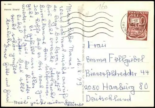 Postcard Henne Strand Luftaufnahme Süddänemark Danmark 1979