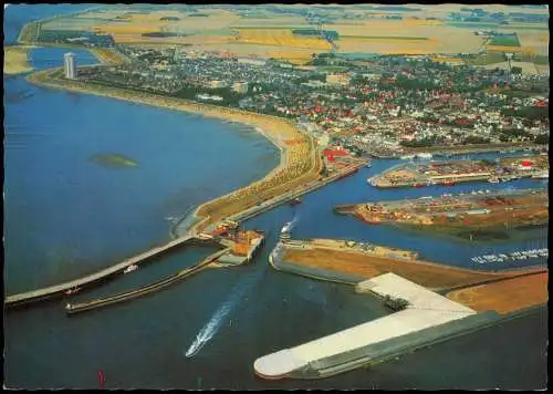 Ansichtskarte Büsum Luftaufnahme im Vordergrund die neue Schleuse 1984