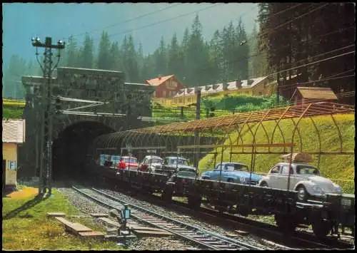 Böckstein Autoverladung Tauern-Tunnel Autos u.a. VW Käfer 1970