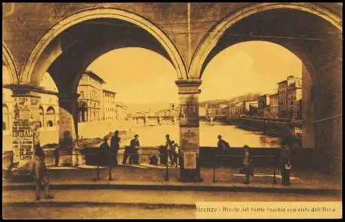 Florenz Firenze Arcote del Ponte Vecchio con vista dell'Arno 1910