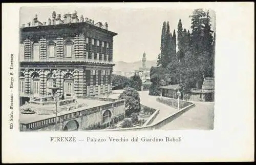 Cartolina Florenz Firenze Palazzo Vecchio dal Giardino Boboli 1900