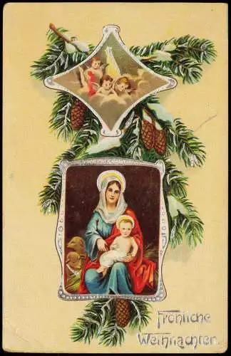 Weihnachten Christmas Jesus u. Maria Engel Angel 1911 Silberprägung