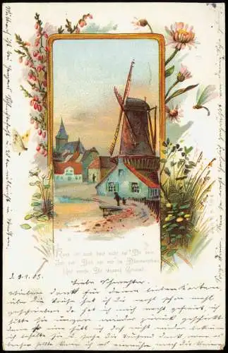 Ansichtskarte  Windmühle Windmill an der Stadt Künstlerkarte 1903