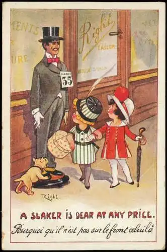 Ansichtskarte  Kinder Künstlerkarte A SLAKER IS DEAR AT ANY PRICE. 1918