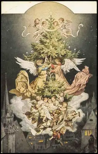 Weihnachten - Christmas Ludwig Richter: Die Christnacht Baum Engel 1917