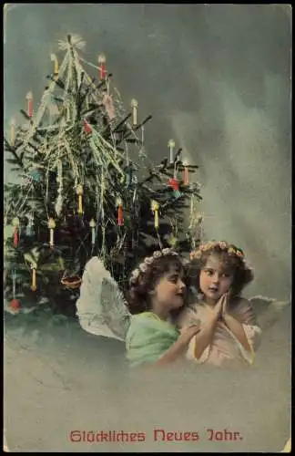 Neujahr Sylvester New Year Engel Angel unter dem Tannenbaum 1914