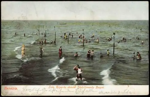 Cartolina Venedig Venezia Lido Riparto donne Stabilimento Bagni. 1908