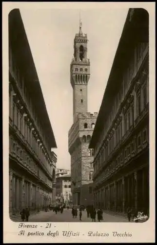 Cartolina Florenz Firenze Il portico degli Uffizii - Palazzo Vecchio 1920