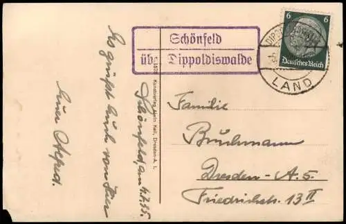 Kipsdorf Altenberg  Schönfeld  Erzgebirge Unterer Teil 1935  Landpoststempel