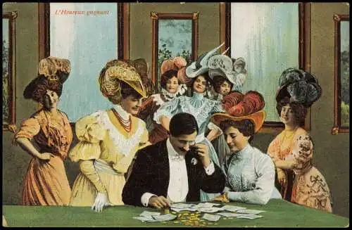 Ansichtskarte  L'Heureux gagnant Feine Damen reicher Herr Künstlerkarte 1912