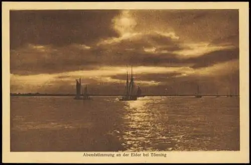 Ansichtskarte Tönning (Amt Eiderstedt) Abendstimmung an der Eider 1929