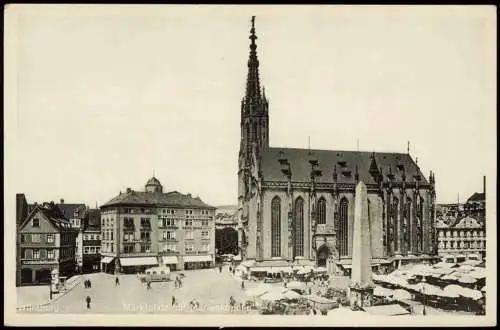 Ansichtskarte Würzburg Marktplatz, Markttreiben 1934