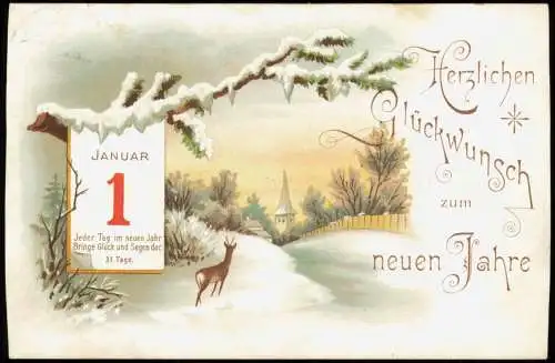 Ansichtskarte  Neujahr Sylvester New Year Reh vor der Stadt 1899