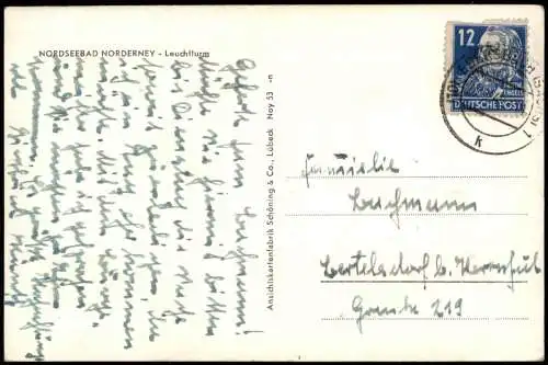 Ansichtskarte Norderney Leuchtturm Cafe u. Restaurant 1953