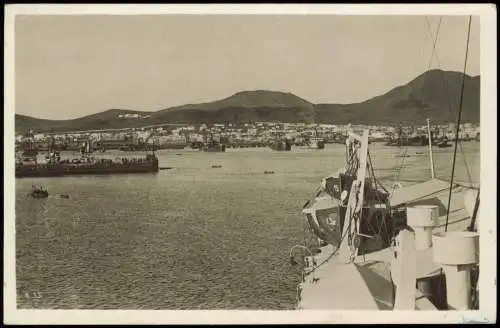 Postale Las Palmas de Gran Canaria Schiff und Stadt 1930  Canaris Gran Kanaria