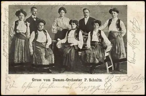 Ansichtskarte Leipzig  Damen-Orchester P. Schultz. 1905  gel. Stempel Connewitz