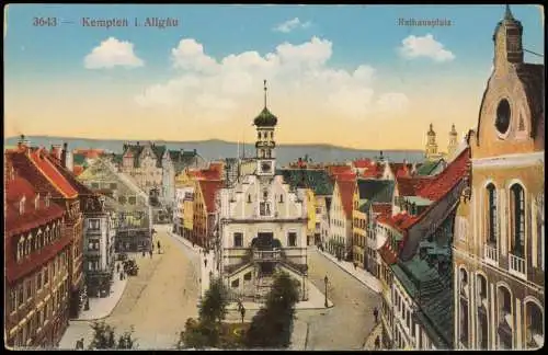 Ansichtskarte Kempten (Allgäu) Rathausplatz 1916  Feldpost Reserve Lazarett