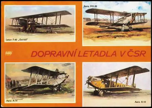 Mehrbildkarte Flugzeuge (Doppeldecker) HOBBY POHLEDNICE LETADLA 1980