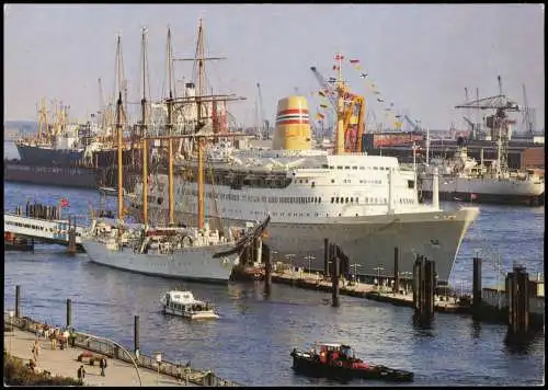 Altona-Hamburg Hafen mit Überseebrücke, Dampfer Schiff Segelschiff 1980