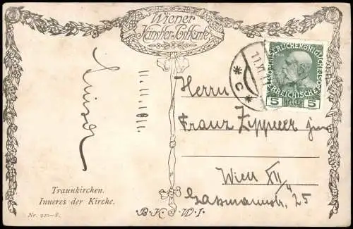 Ansichtskarte Traunkirchen Inneres der Kirche - Künstlerkarte 1913