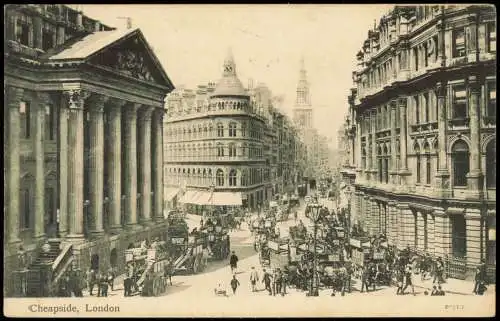 Postcard London Cheapside traffic Verkehr 1912