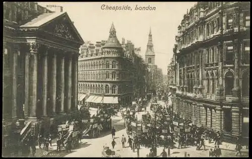 Postcard London Cheapside traffic Verkehr 1912