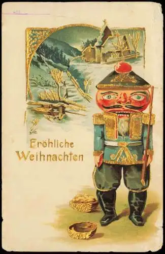 Ansichtskarte  Weihnachten - Christmas Nußknacker als Soldat 1908 Gold