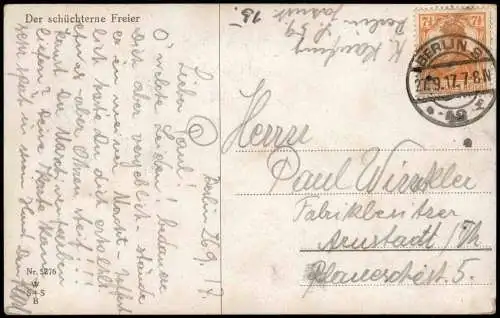 Ansichtskarte  Kinder Künstlerkarte Der schüchterne Freier Jung auf ALt 1917