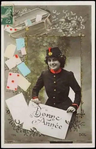 .Frankreich Patriotika France Bonne Année Frau Uniform Mistel Sylvester 1914