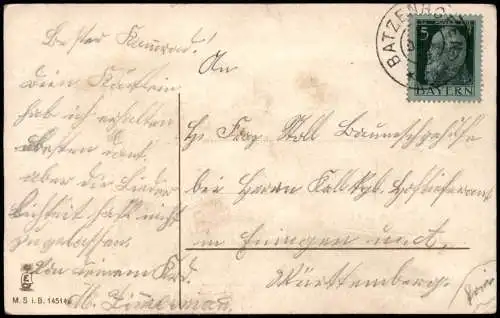 Geburtstag Birthday Junge und Mädchen auf Leiter Blumen 1918 Gold