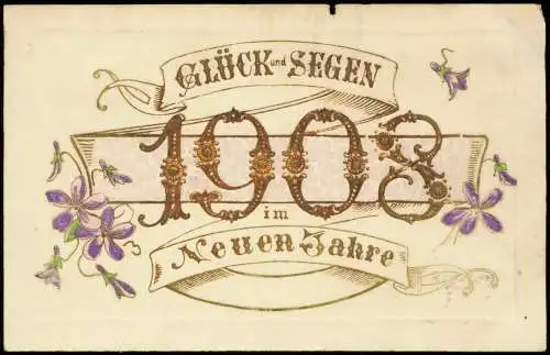 Neujahr Sylvester New Year große Zahl Gold - Glück und Segen 1908 Gold