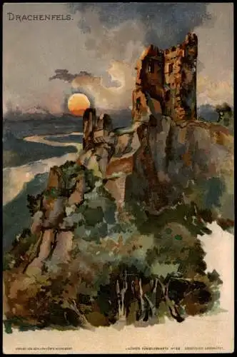 Bad Godesberg-Bonn Burg Drachenfels (Siebengebirge) - Künstlerkarte 1900