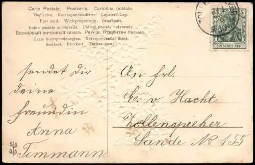 Geburtstag Birthday Regenschirm voller Feilchen 1908 Prägekarte