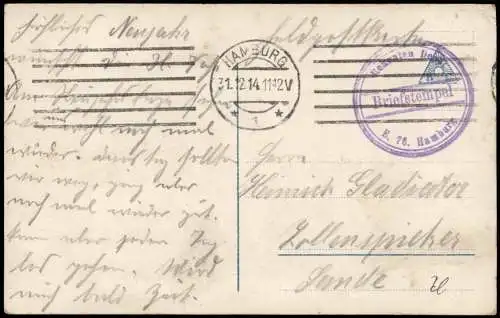 Neujahr Sylvester New Year Frau mit Mistelzweig Zahl aus Kleeblättern 1915