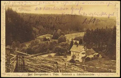 Ansichtskarte Georgenthal (Thüringen) Rodebach u. Schlöffelsmühle 1925