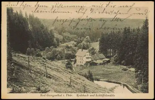 Ansichtskarte Georgenthal (Thüringen) Rodebach und Schlöffelsmühle 1928