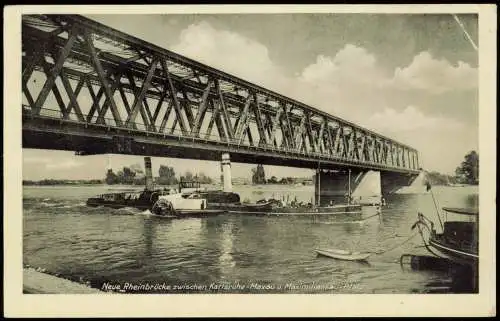 Ansichtskarte Karlsruhe Schaufelraddampfer Rheinbrücke Maxau 1939