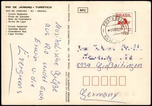 Rio de Janeiro Mehrbild-AK Ortsansichten u.a. Mädels am Strand 1990