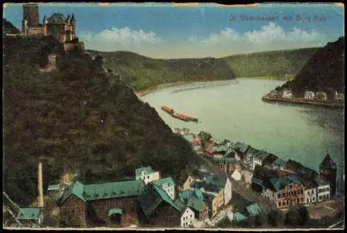 Ansichtskarte St. Goarshausen Panorama-Ansicht Rhein mit Burg Katz 1920