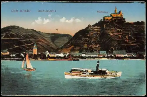 Ansichtskarte Braubach Marksburg BRAUBACH Rhein Schiff 1910