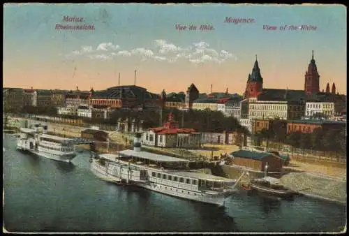 Ansichtskarte Mainz Panorama-Ansicht Rhein Partie 1922   gelaufen als französische Militärpost