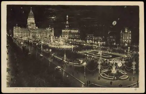 Postcard Buenos Aires beleuchter Platz bei Nacht 1926