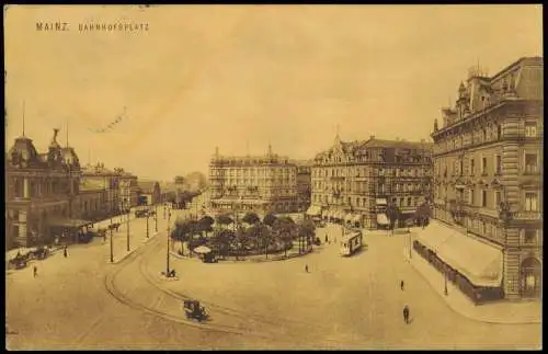 Ansichtskarte Mainz Bahnhofsplatz 1913