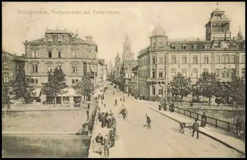 Ansichtskarte Heilbronn Neckarbrücke mit Postgebäude 1911