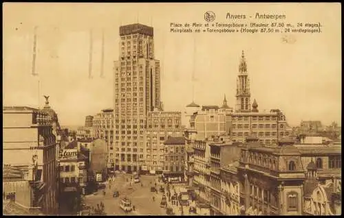 Postkaart Antwerpen Anvers Place de Meir et Torengebouw 1935