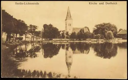 Ansichtskarte Lichtenrade-Berlin Kirche und Dorfteich 1929