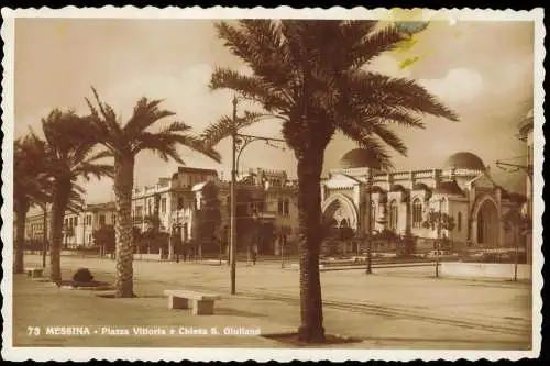 Cartolina Messina Piazza Vittoria e Chiesa S. Giuliano 1942  Sizilien Sicilia