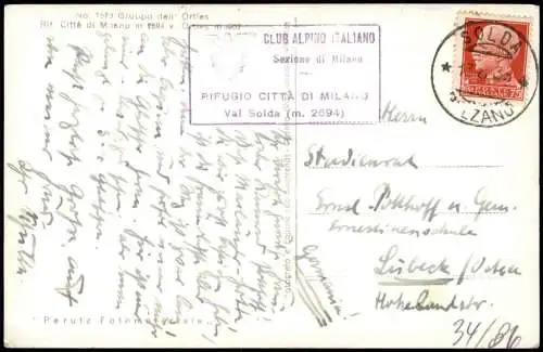 Cartolina Valsolda Gruppo dell' Ortles 1938